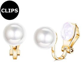 Clips - Örhängen Klassisk Pärla Vit Guld